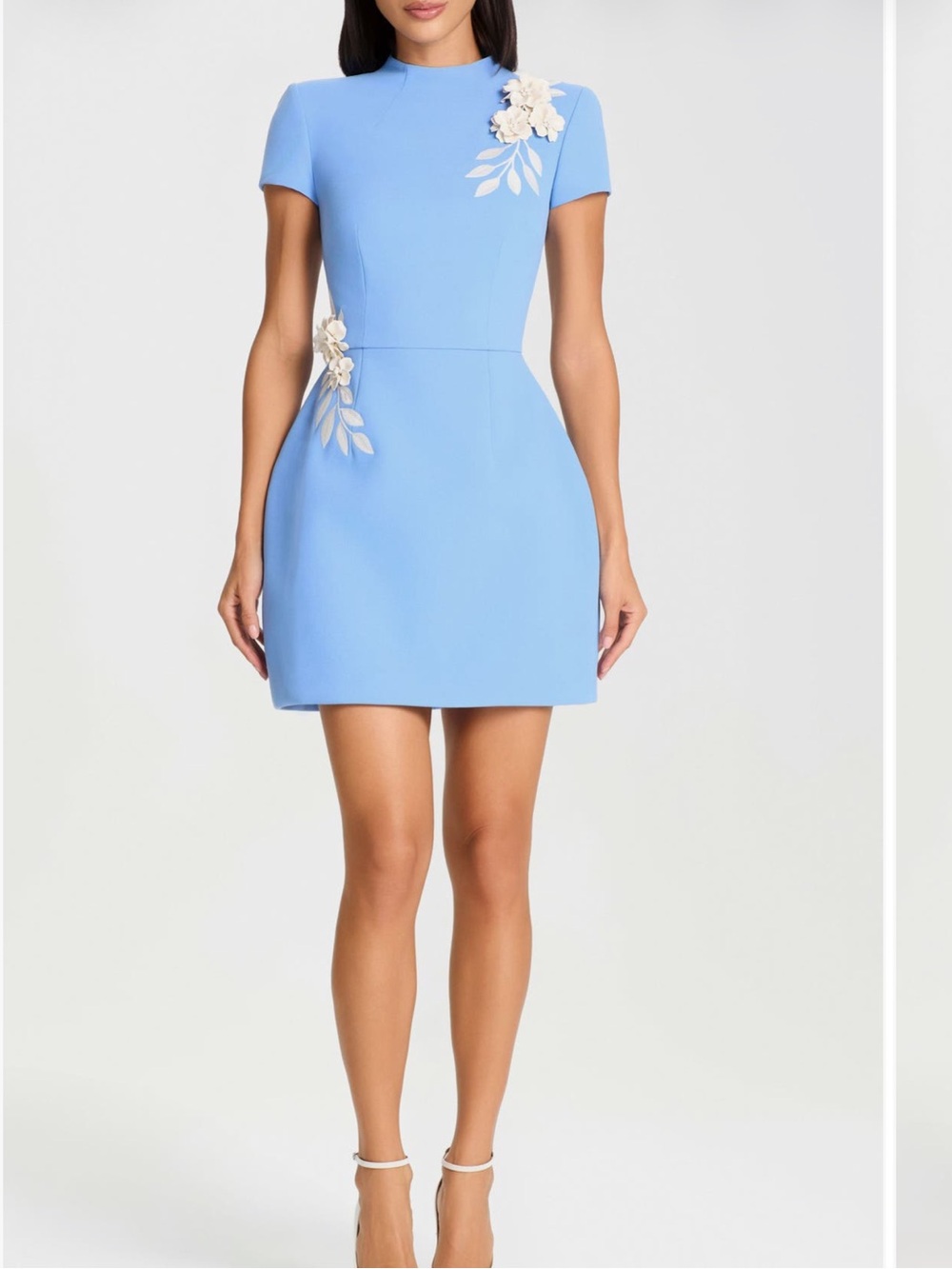 NADINE MERABI Natalia Floral Appliqué Crepe Cocktail Minidress  blue